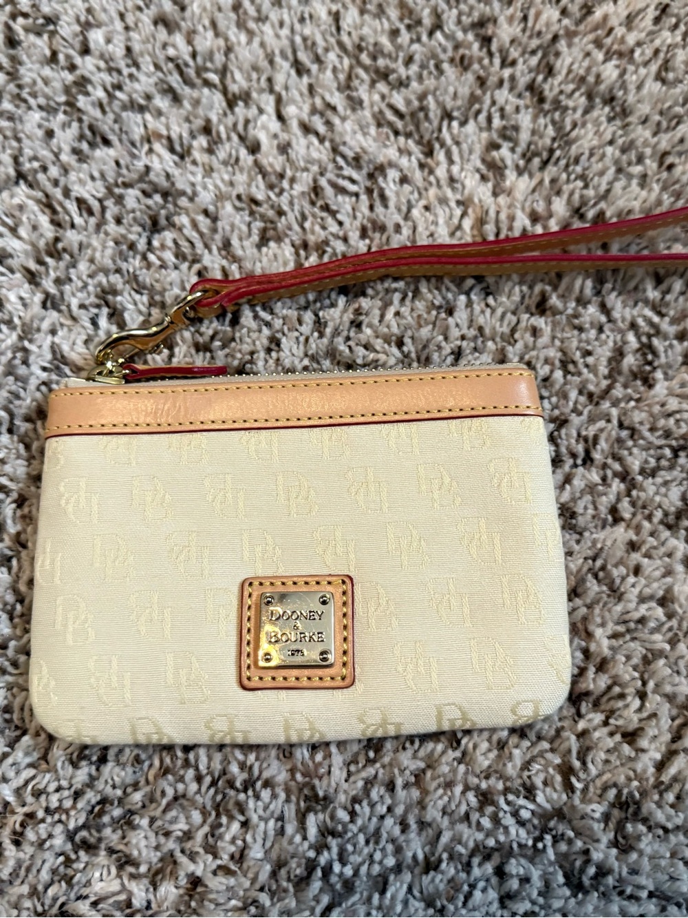 Dooney & Bourke Cream and Tan Logo Wristlet